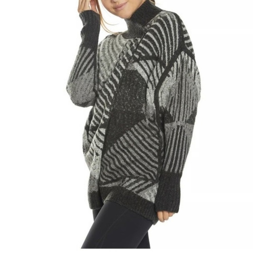 PrAna Cardigan‎ Sweater Cowl Neck Open Front Geometric Wool Blend Womens XS S